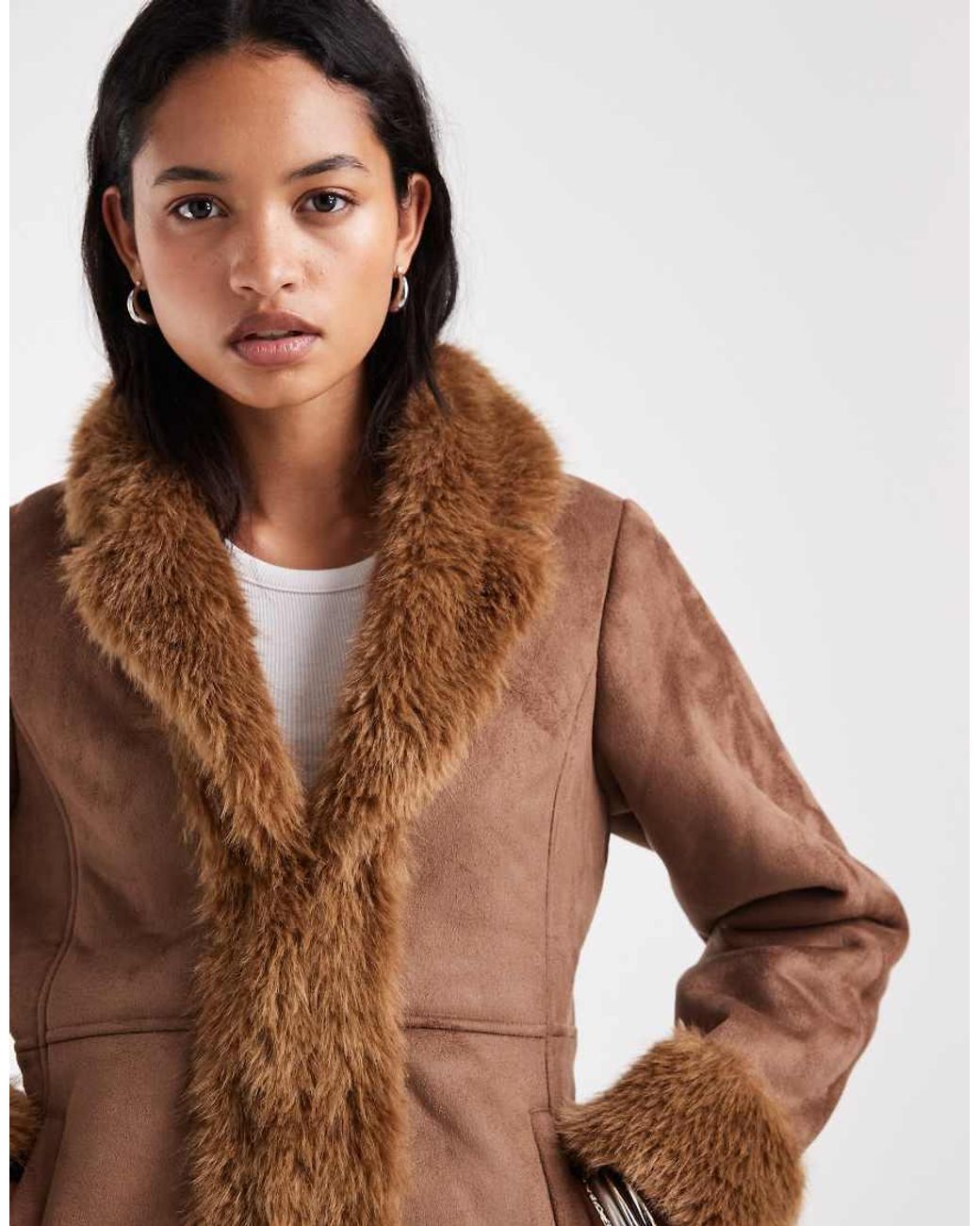 Vero Moda Brown Shearling Lined Suede-look Jacket