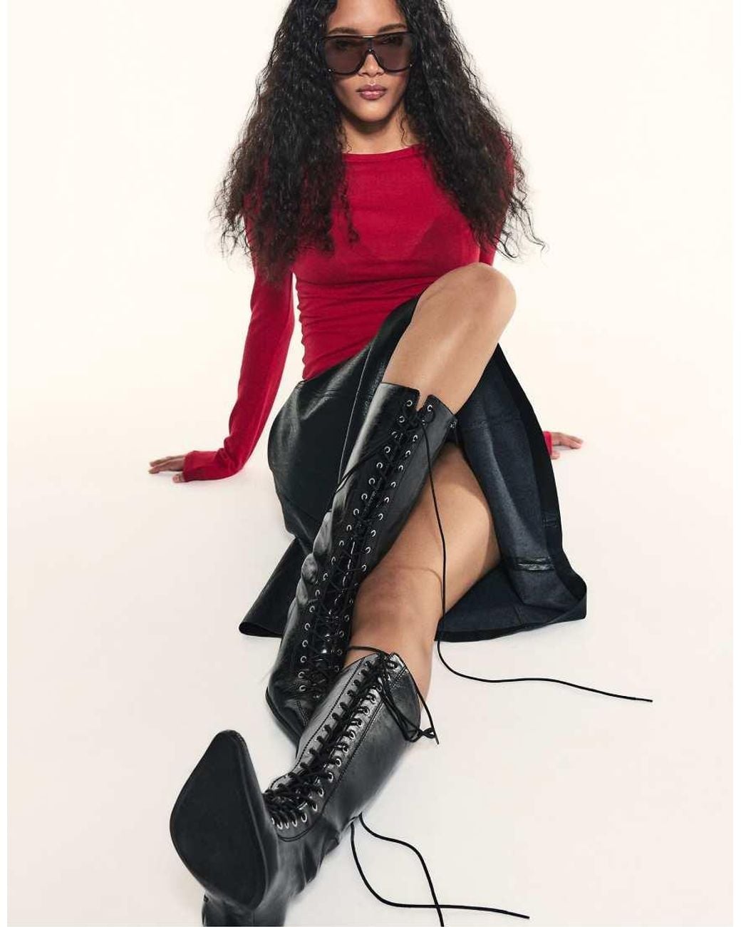 Stradivarius Black Lace-up Heeled Boots
