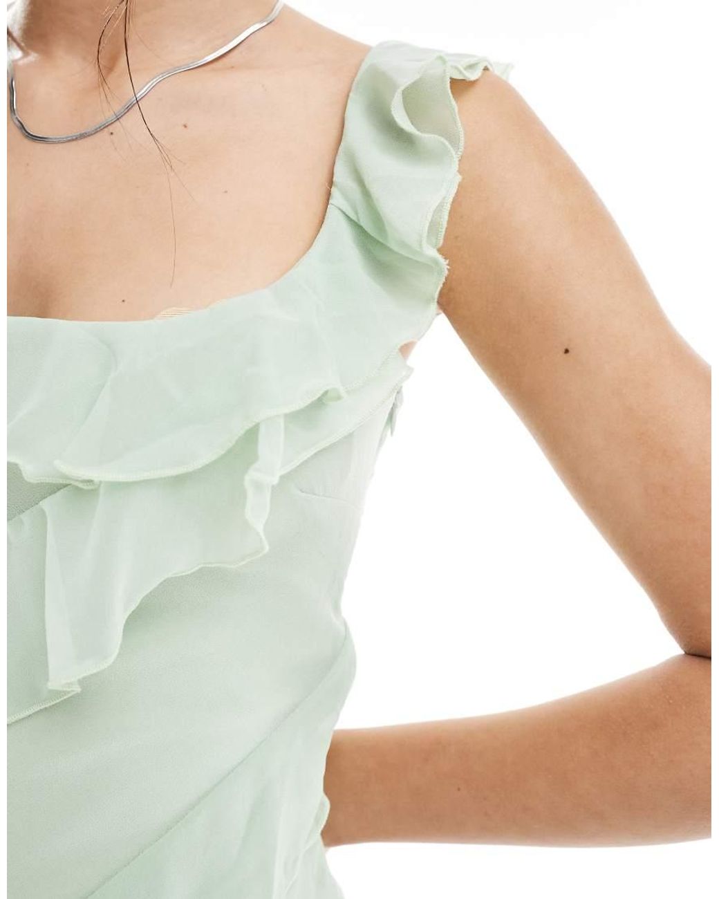 New Look Green Ruffle Asymmetric Midi Dress