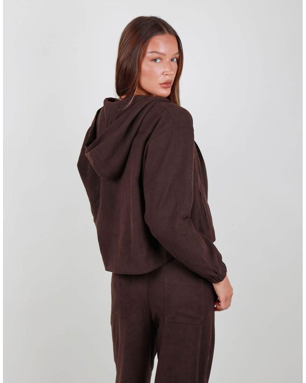 SIMMI Brown Suede Zip Bomber Hoodie