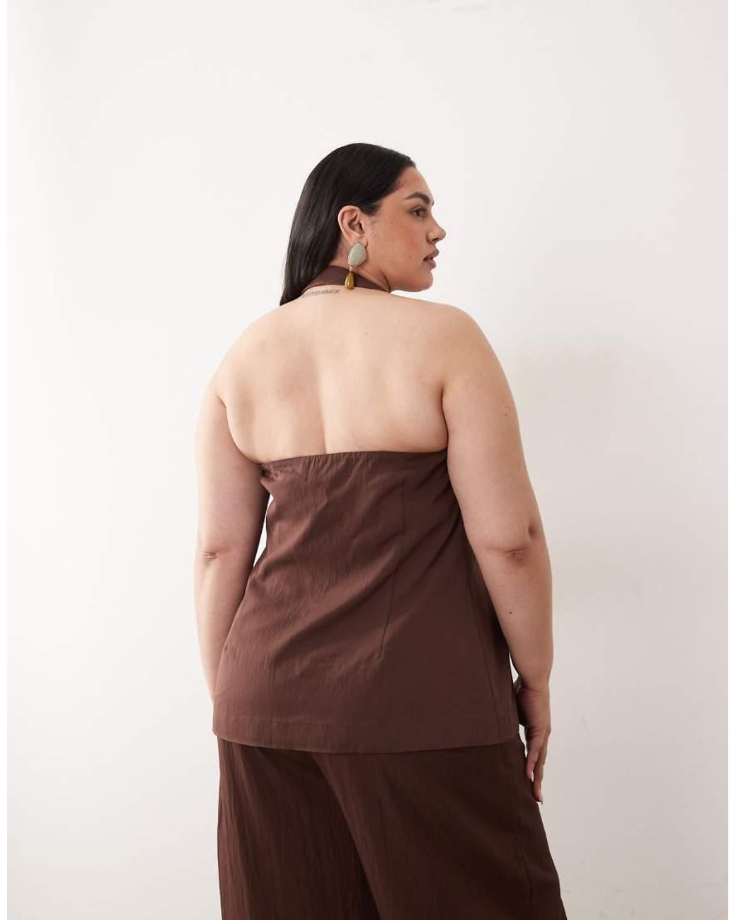 ASOS Brown Curve Tailored Halter Neck Button Detail Top