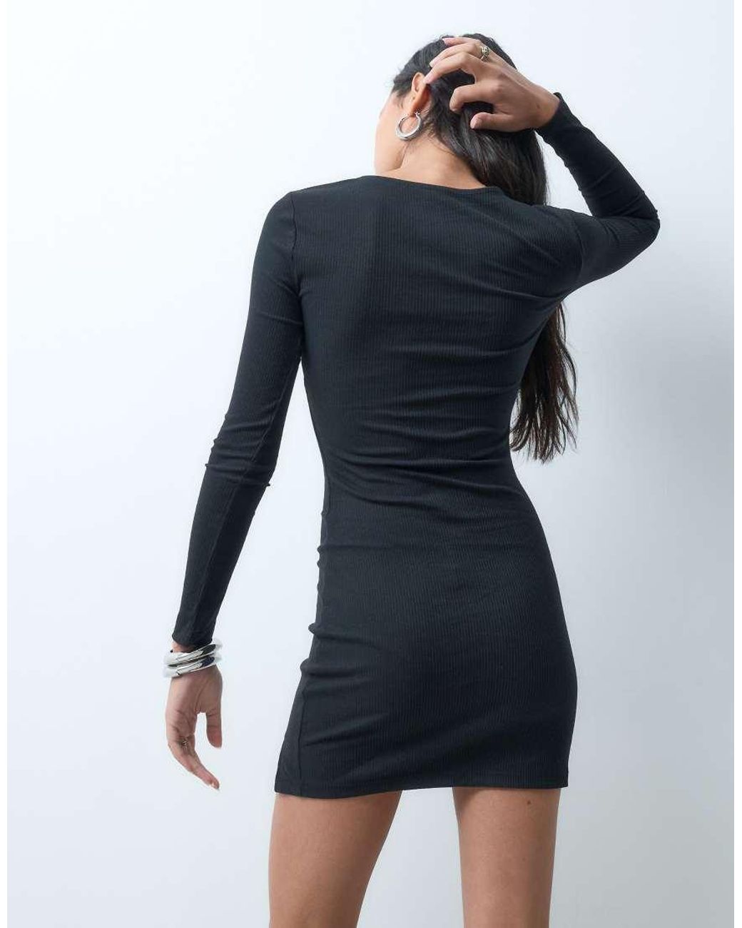 ASOS Black Long Sleeve Mini Dress With Split Hem