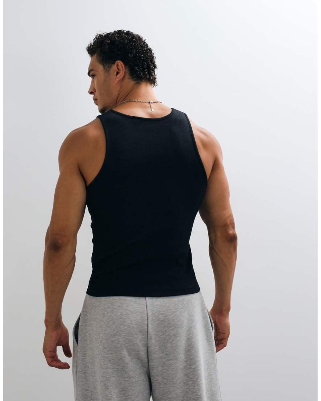Collusion White Ribbed Racer Tank Top for men