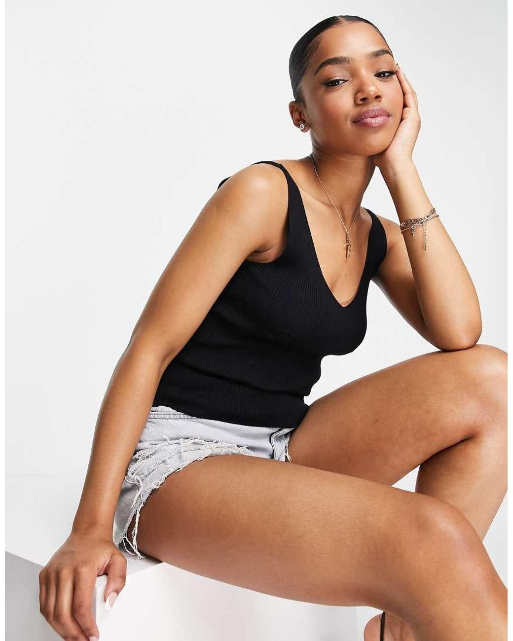 Jdy Black V Neck Knitted Vest Top