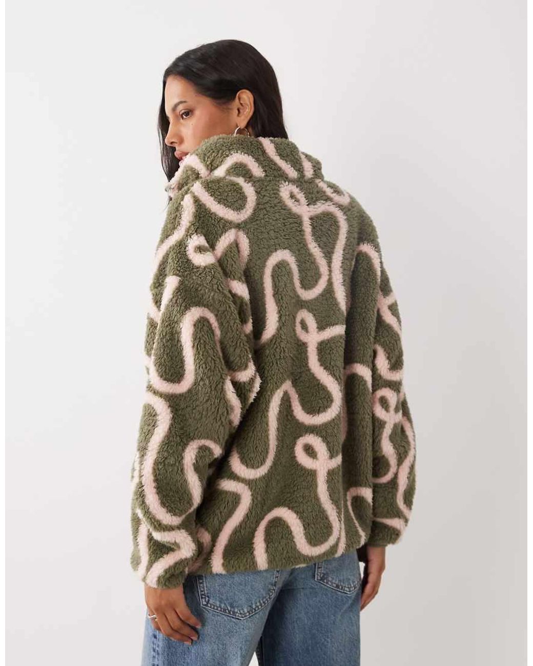 Brave Soul Brown 1/4 Zip Fleece With squiggle Print