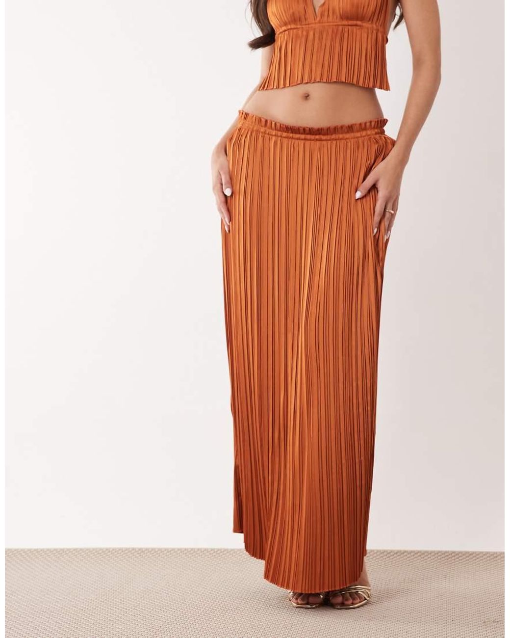Aria Cove Orange Plisse Frill Waist Detail Maxi Skirt