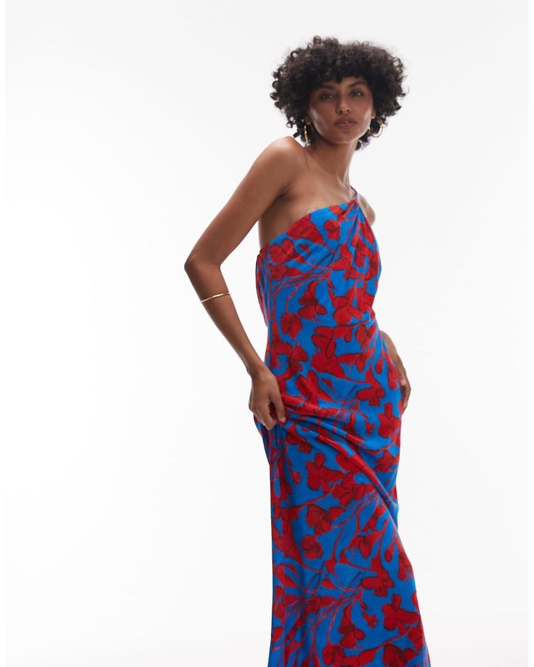 TOPSHOP Blue Asymmetric One Shoulder Open Back Midi Occasion Dress