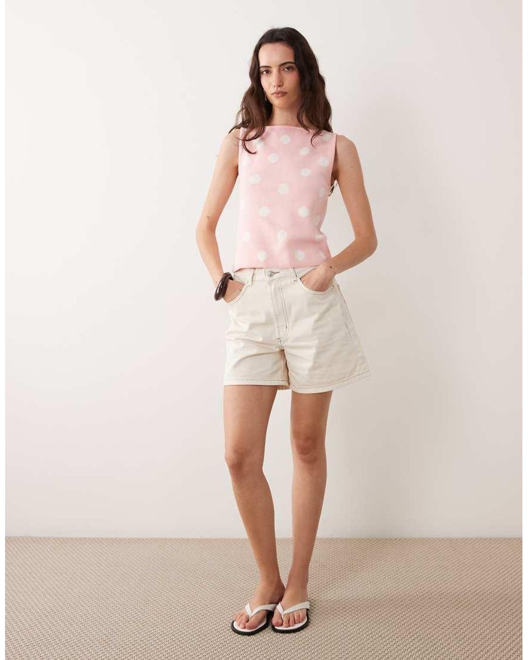 ASOS Pink Knitted Polka Dot Tank