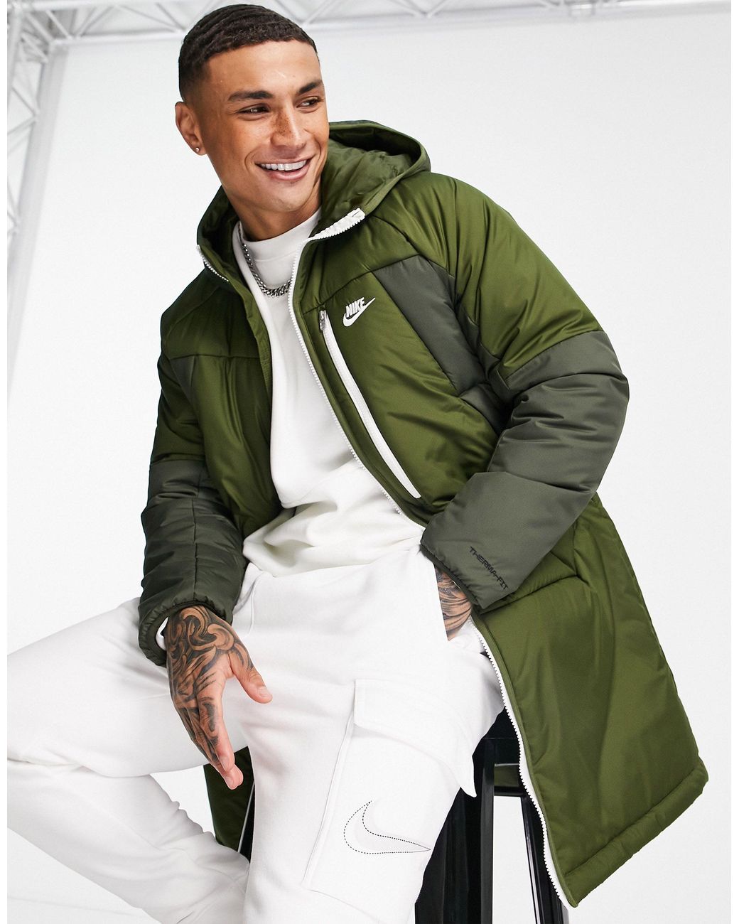Nike Legacy Therma-fit Insulated Long Parka Coat in Khaki (Green) for Men |  Lyst Australia