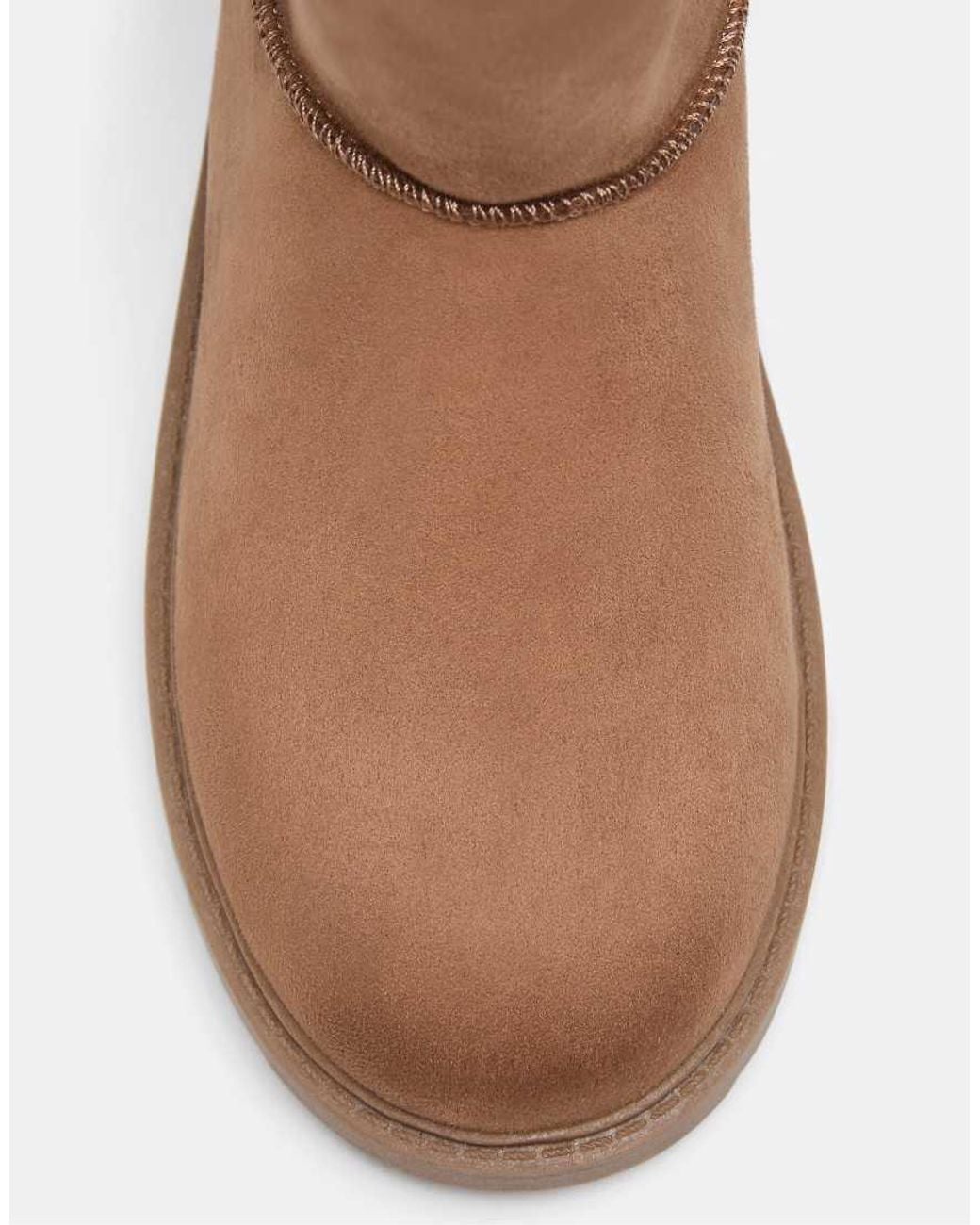 Stradivarius Brown Leather Effect Boots With Faux Fur Lining