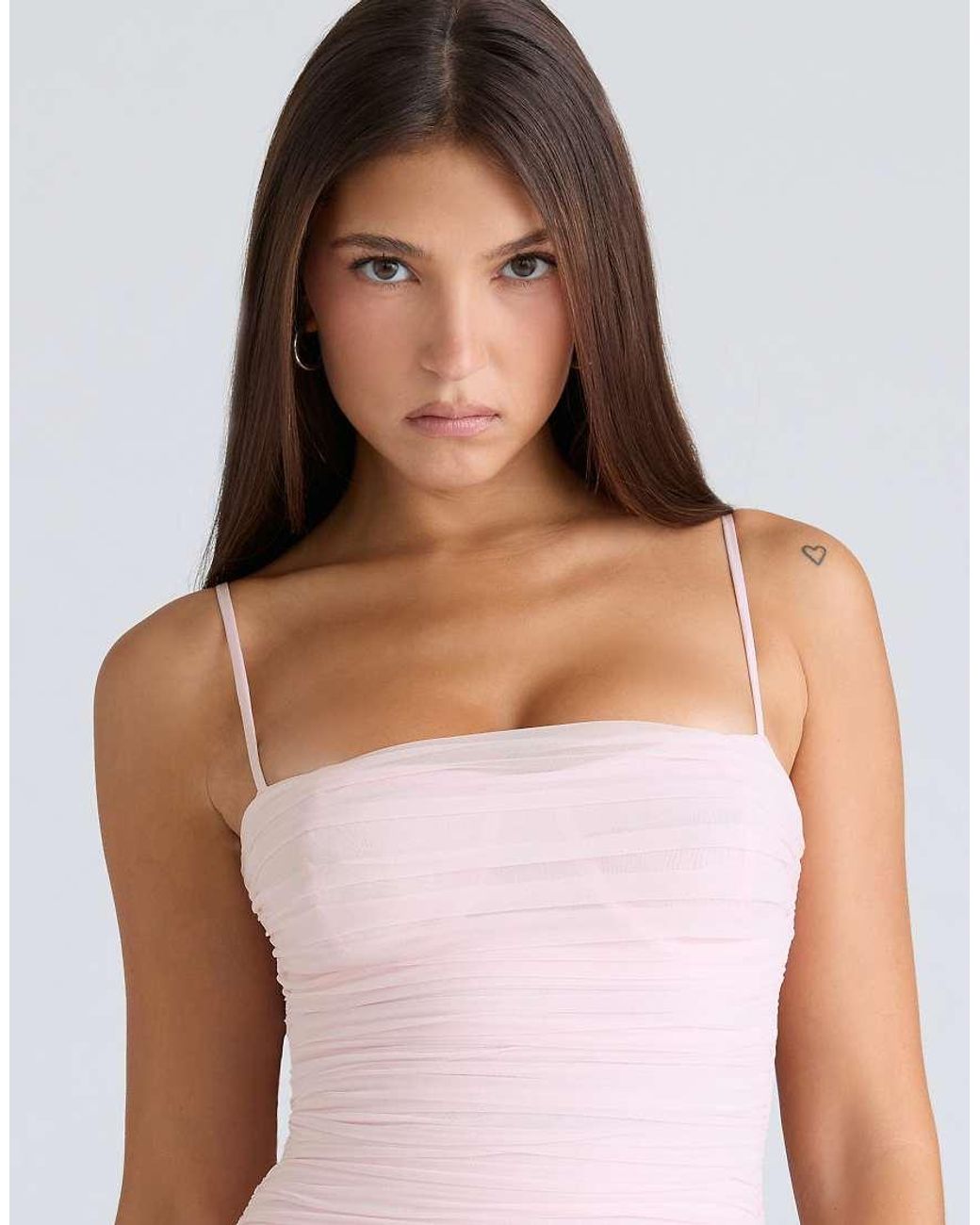 House Of Cb White Ella Ballerina Gathered Stretch Mesh Mini Dress
