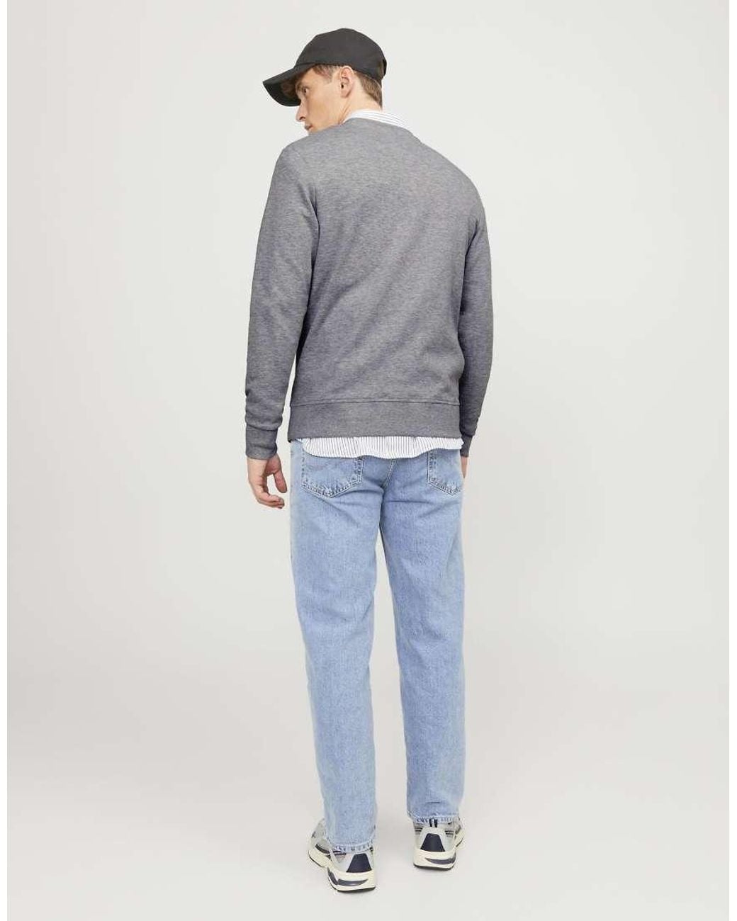 Jack & Jones Gray Basic Standard Fit Crew Neck Sweatshirt for men