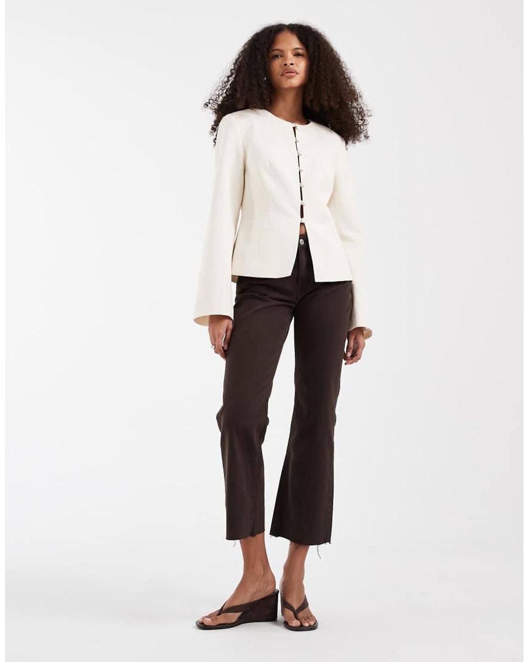 ASOS White Button Up Linen Fitted Blazer In