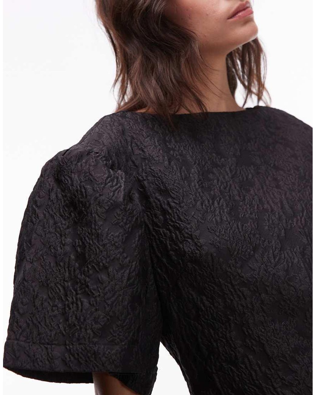 & Other Stories Black Pouf Sleeve Jacquard Texture Top