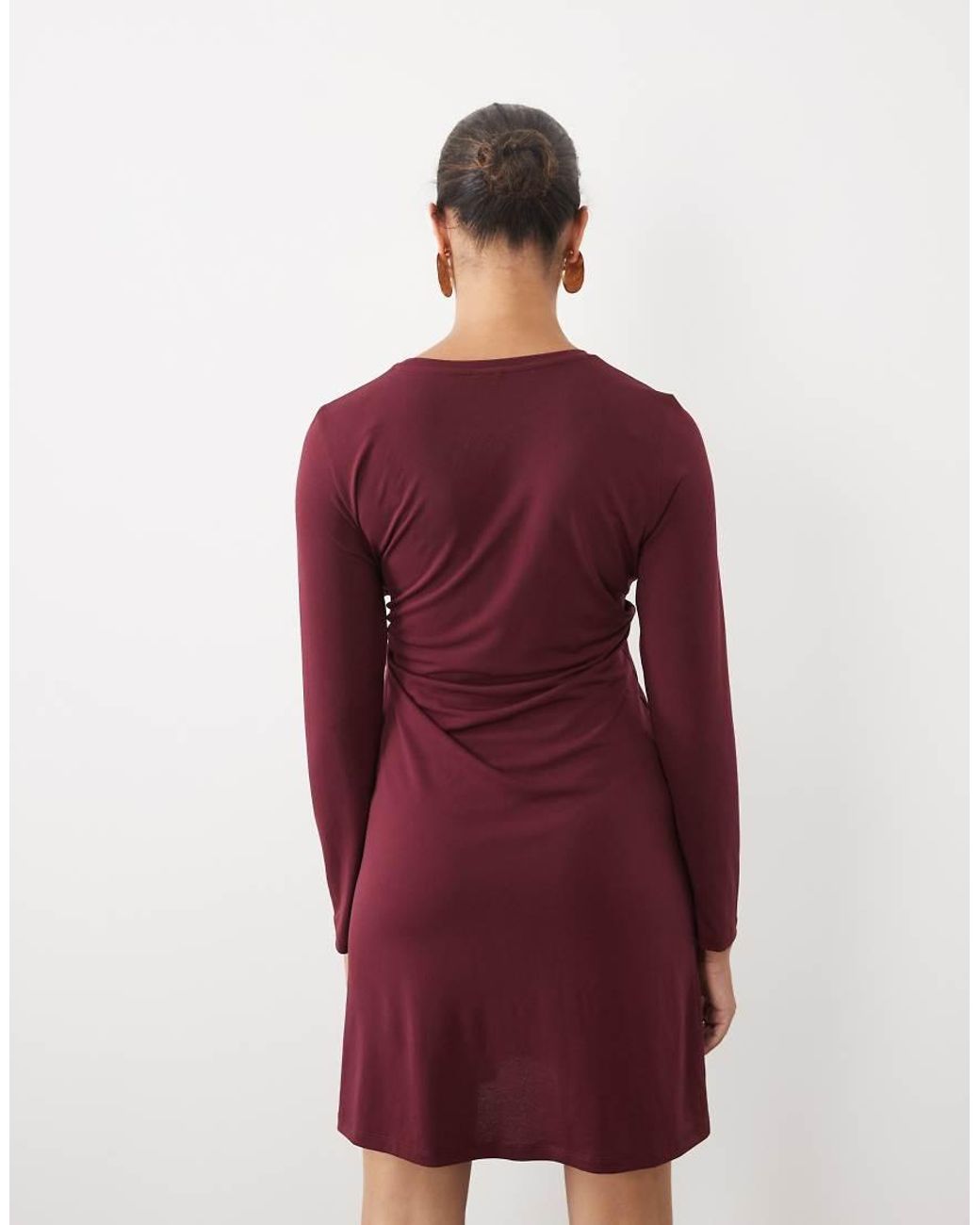 Vero Moda Red Long Sleeve Ruched Detail Jersey Midi Dress