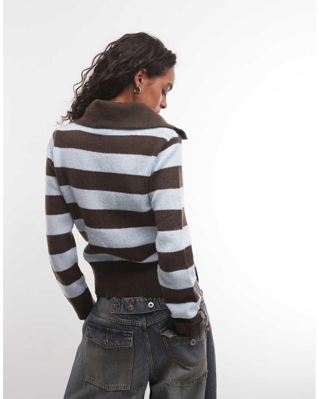 Collusion Brown Asymmetric Zip Through Knitted Jumper