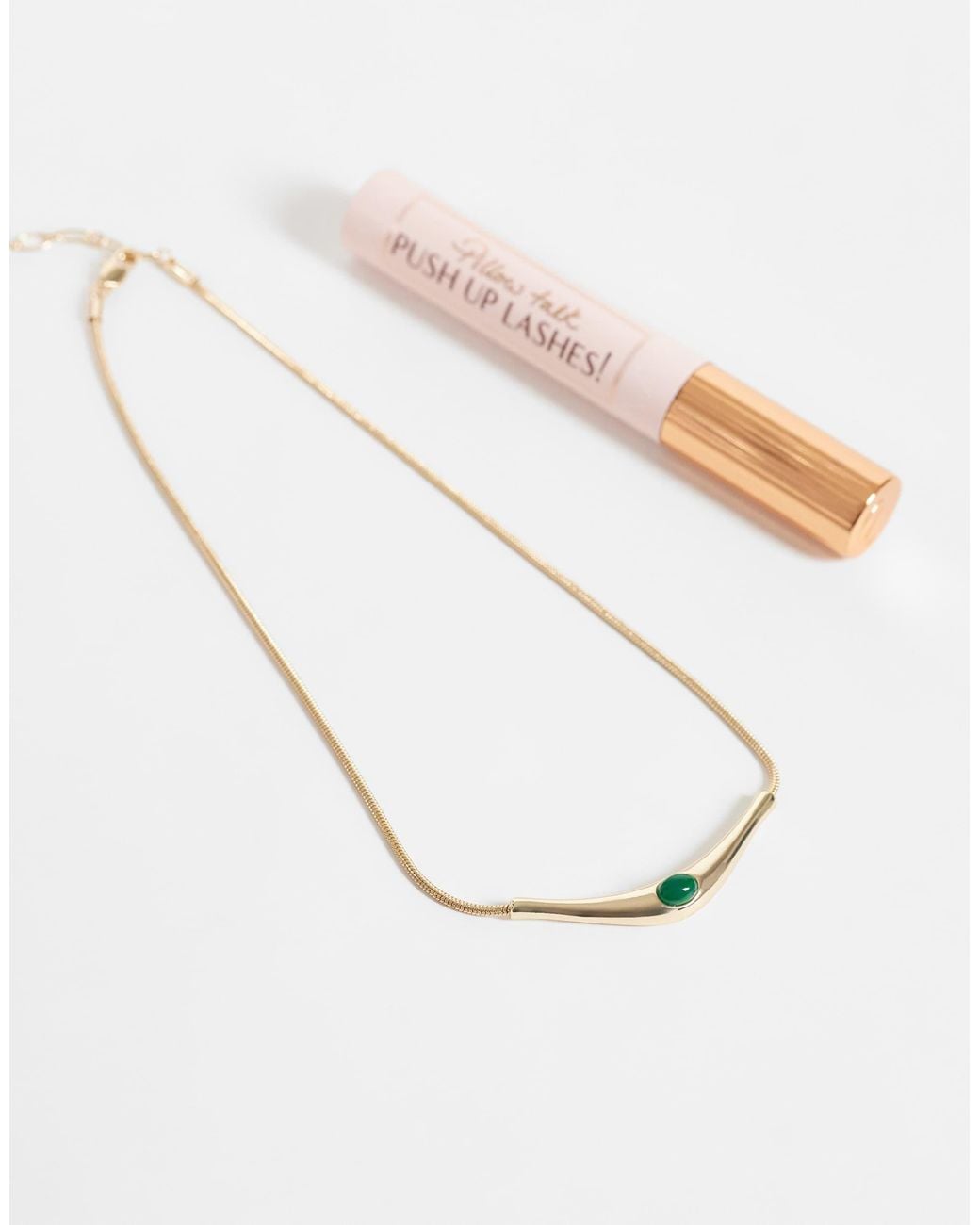 Collier avec pierre verte finition e ASOS en coloris White
