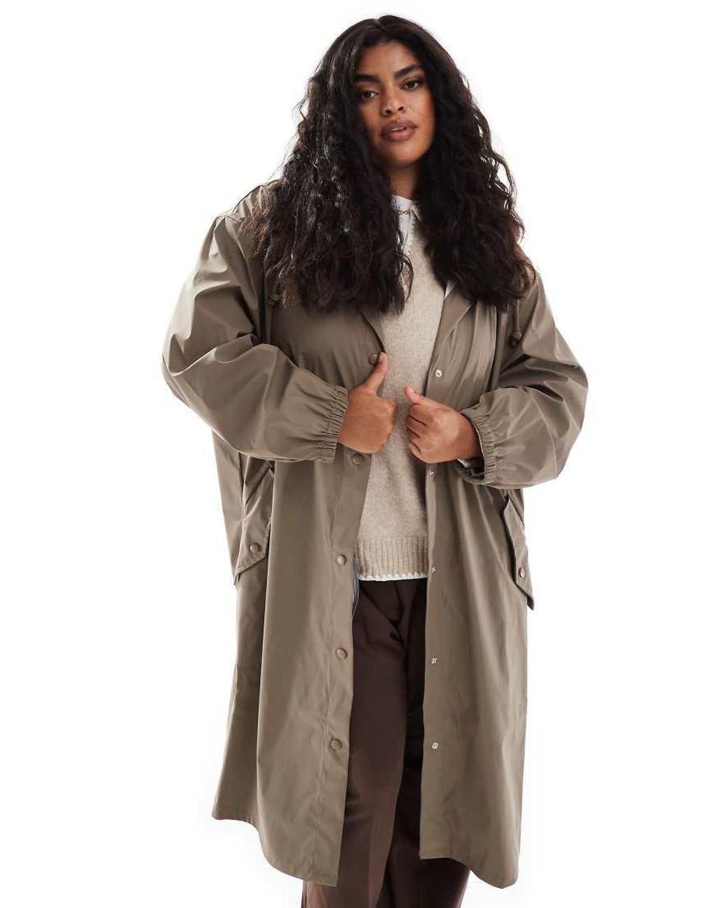 ASOS Brown Asos Design Curve Rubberised Rain Parka Coat