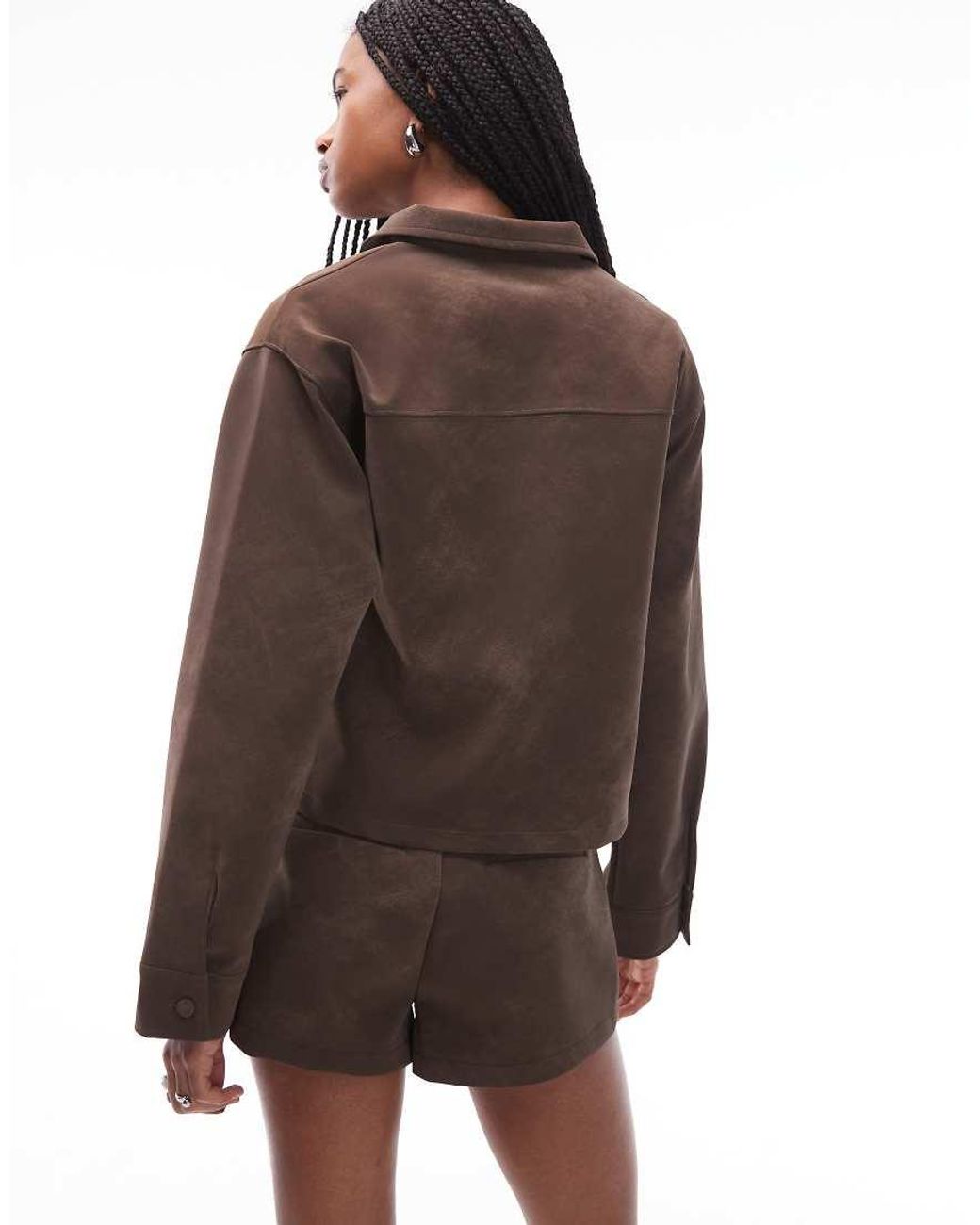 ASOS Brown Mix & Match Textured Leather Look Oversized Shirt