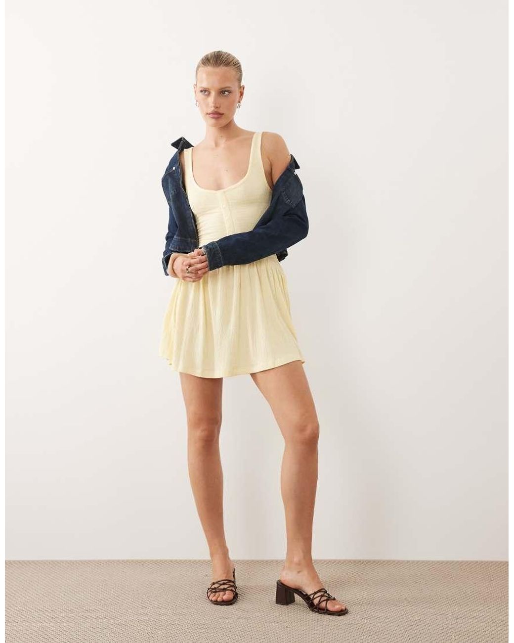 ASOS Natural Crinkle Button Through Mini Dress