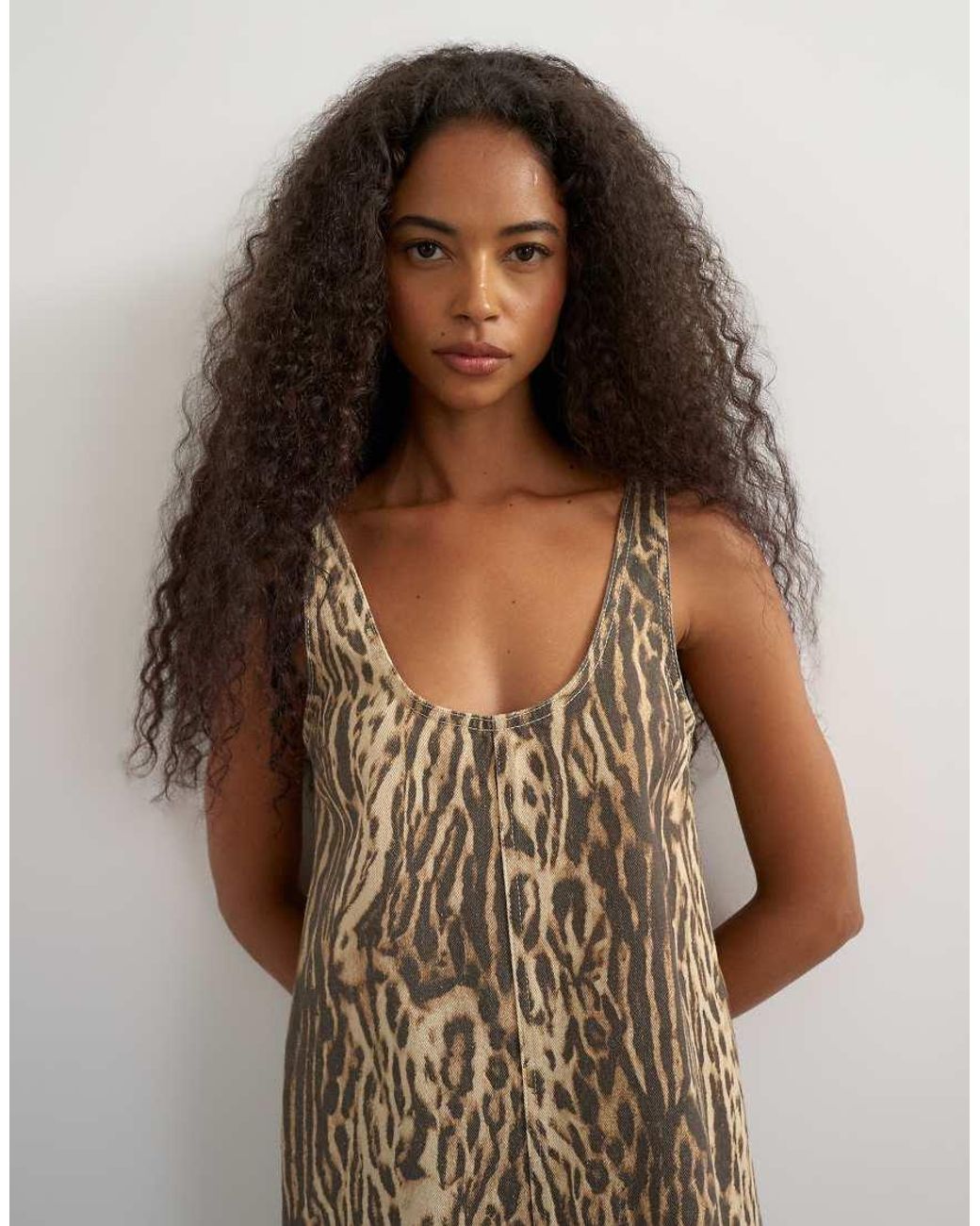 TOPSHOP Brown A-line Scoop Mini Denim Dress