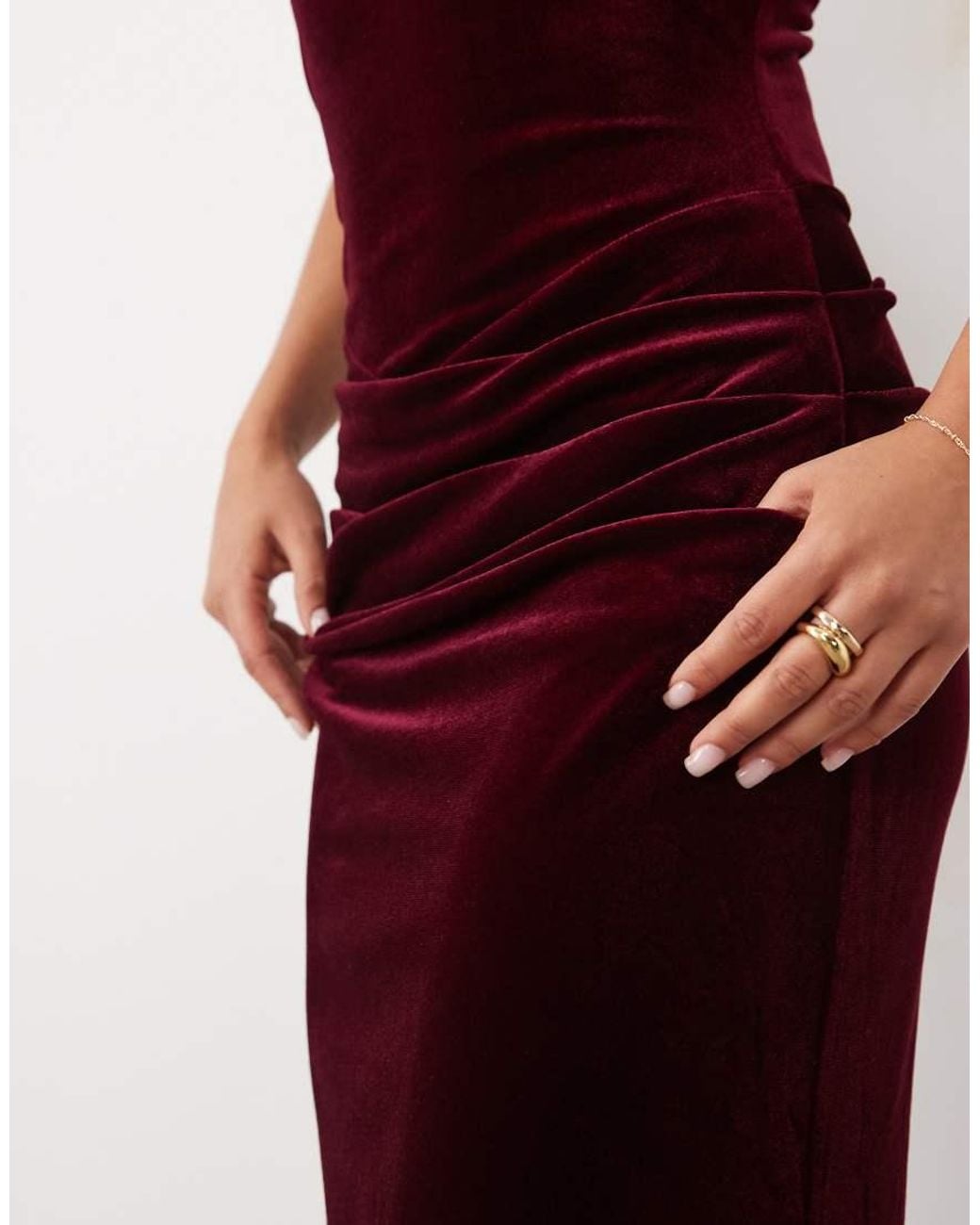 TFNC London Brown Velvet High Neck Racer Maxi Dress