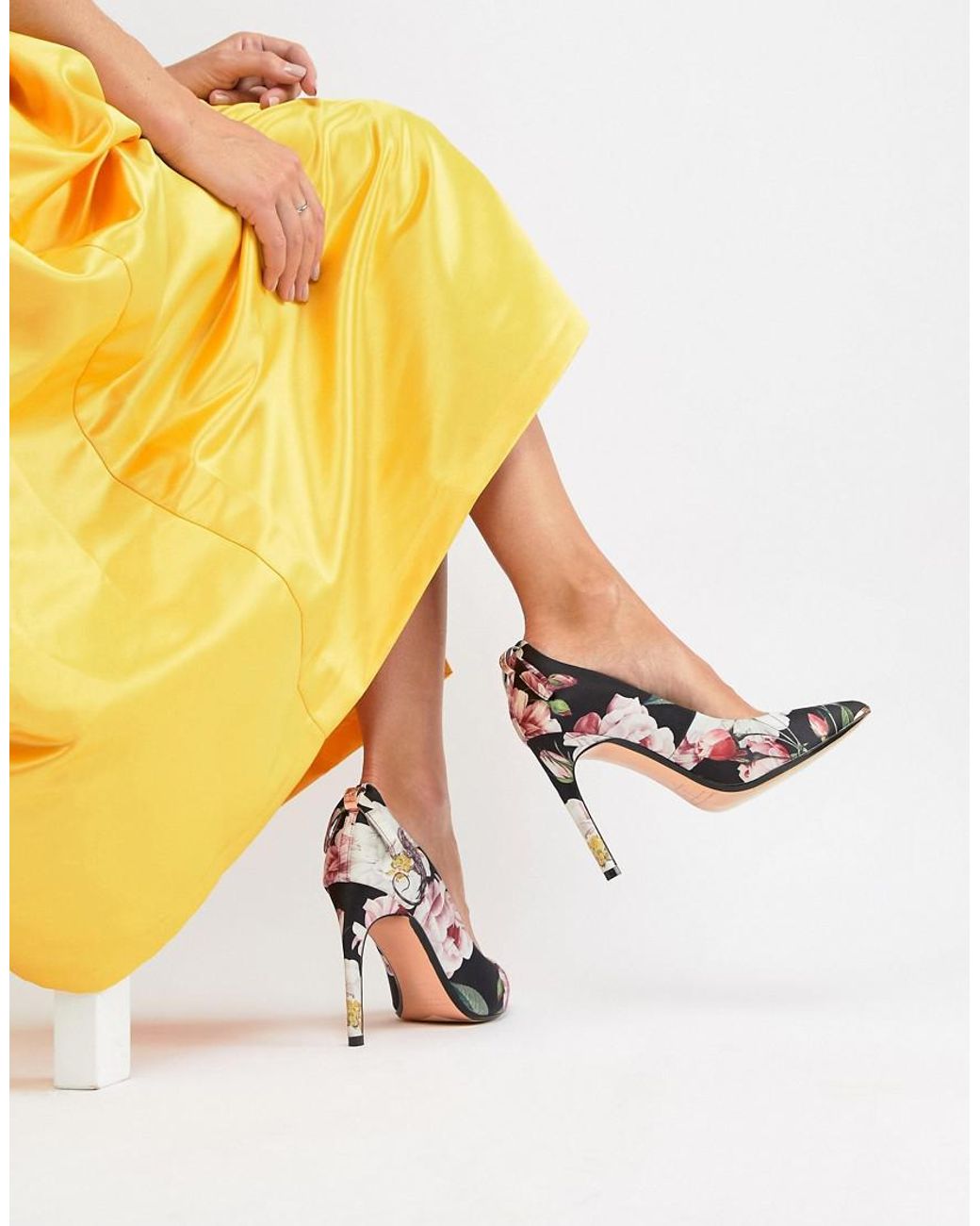 Ted Baker Floral Heeled Pumps in Black | Lyst