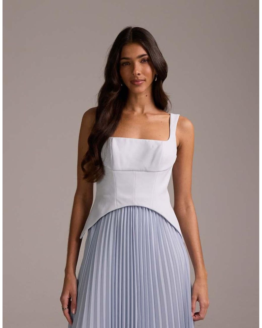 ASOS Brown Bridesmaids Hybrid Maxi Dress With Pleated Full Skirt