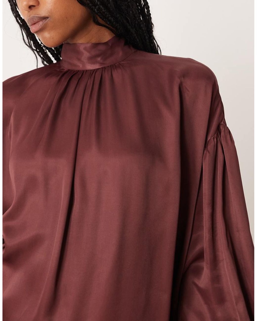 ASOS Red High Neck Blouson Sleeve Open Back Satin Slip Mini Dress