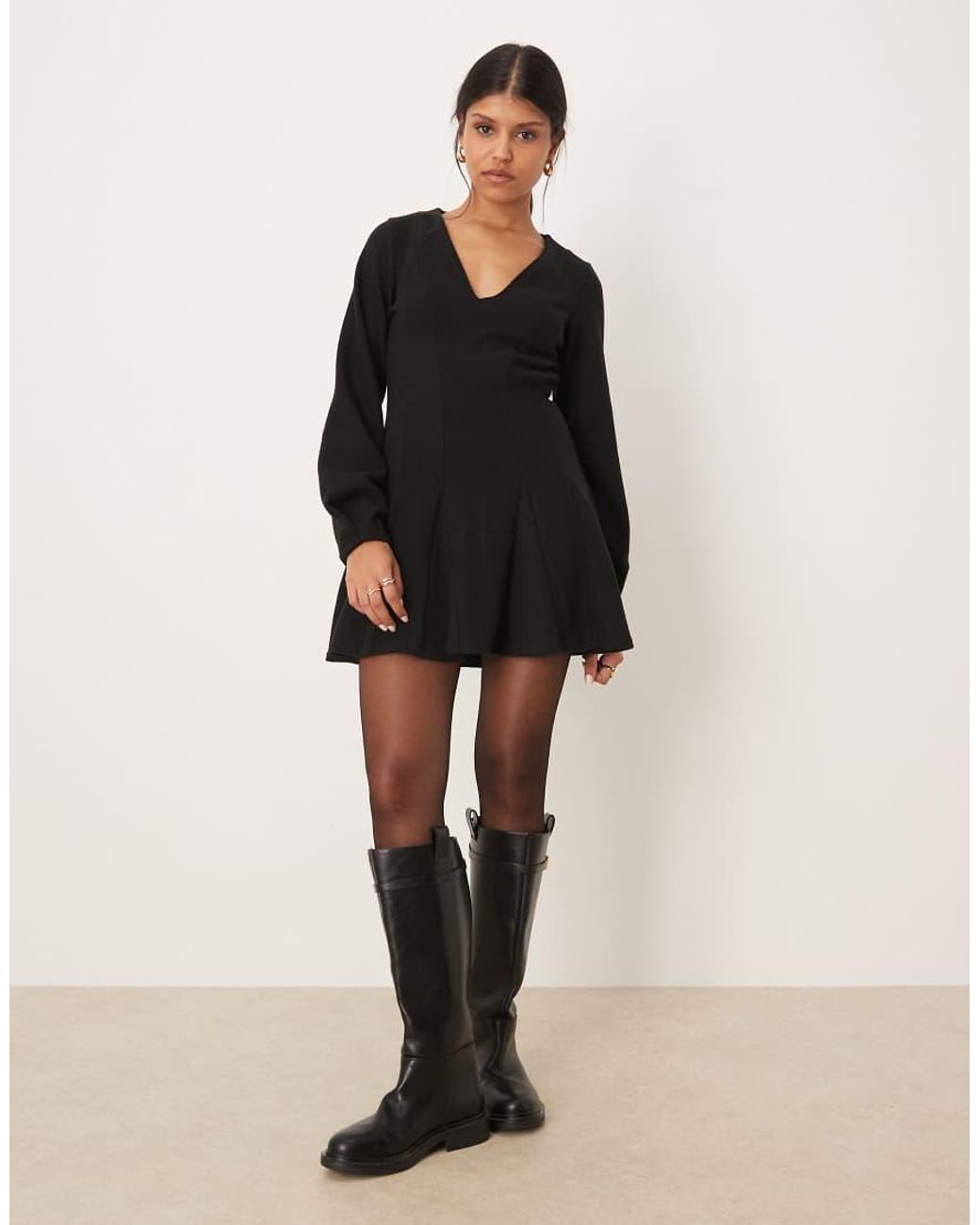 ASOS Black Supersoft V-front Fit And Flare Mini Dress