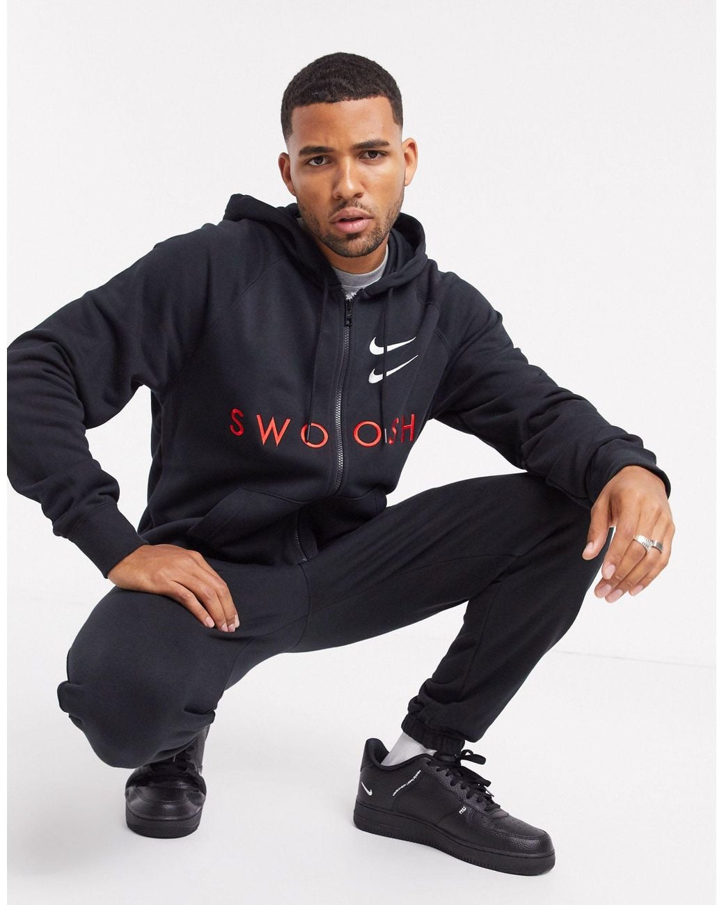 Nike Double Swoosh Full-zip Hoodie in Black for Men | Lyst UK