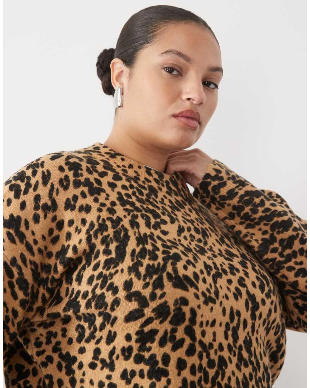 ASOS Brown Asos Design Curve Crew Neck Leopard Print Jumper