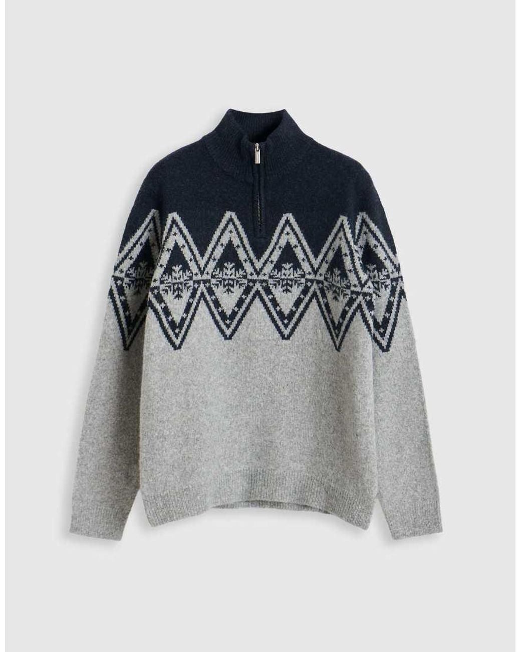Threadbare Gray Diamond Fairisle Quarter Zip Christmas Jumper for men
