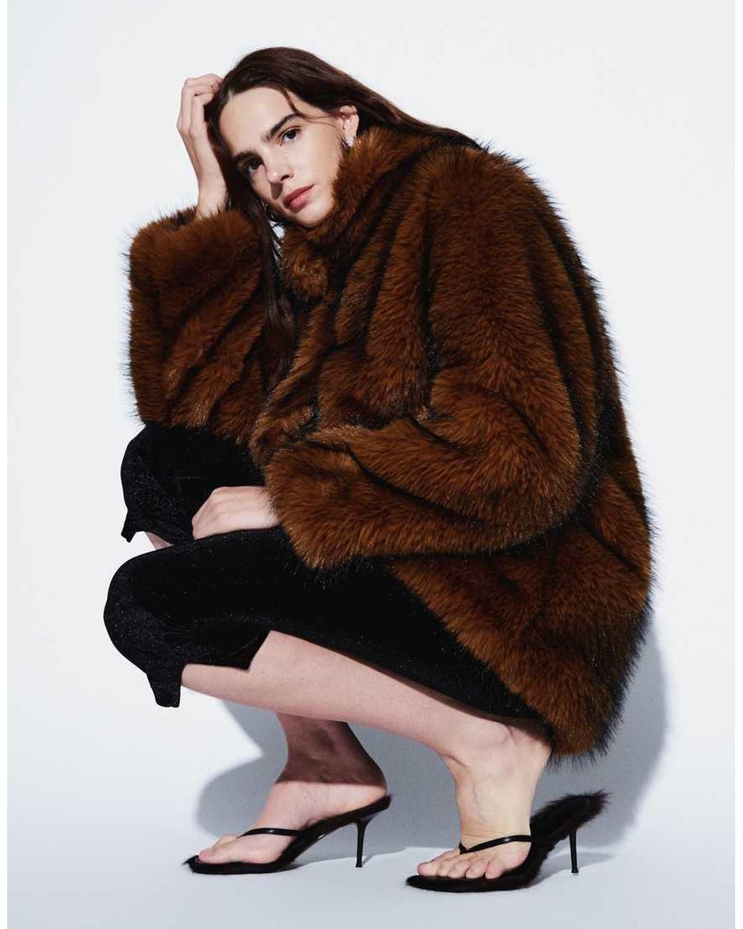 Monki Brown Faux Fur Coat