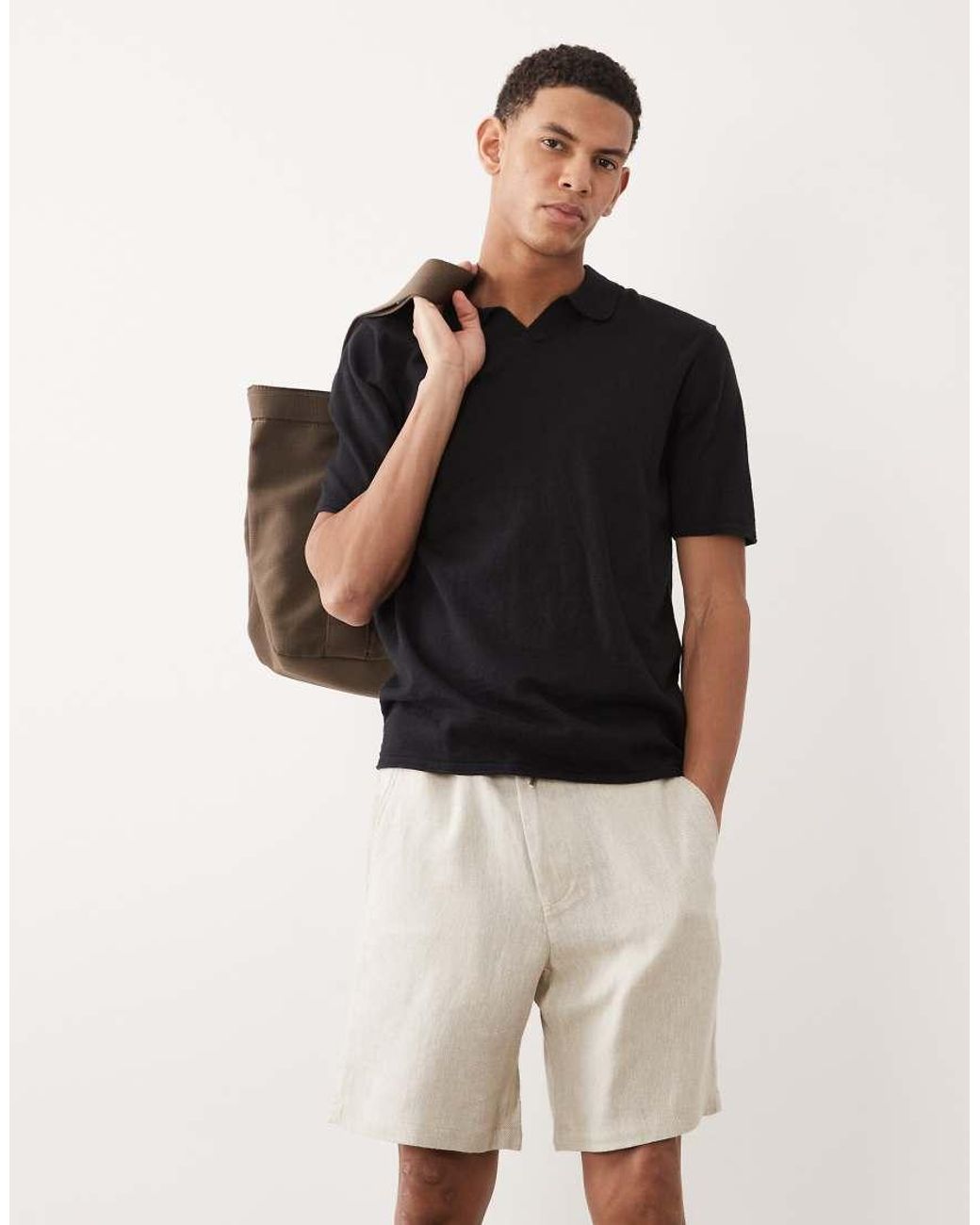 Jack & Jones Natural Linen Rich Loose Drawstring Short for men
