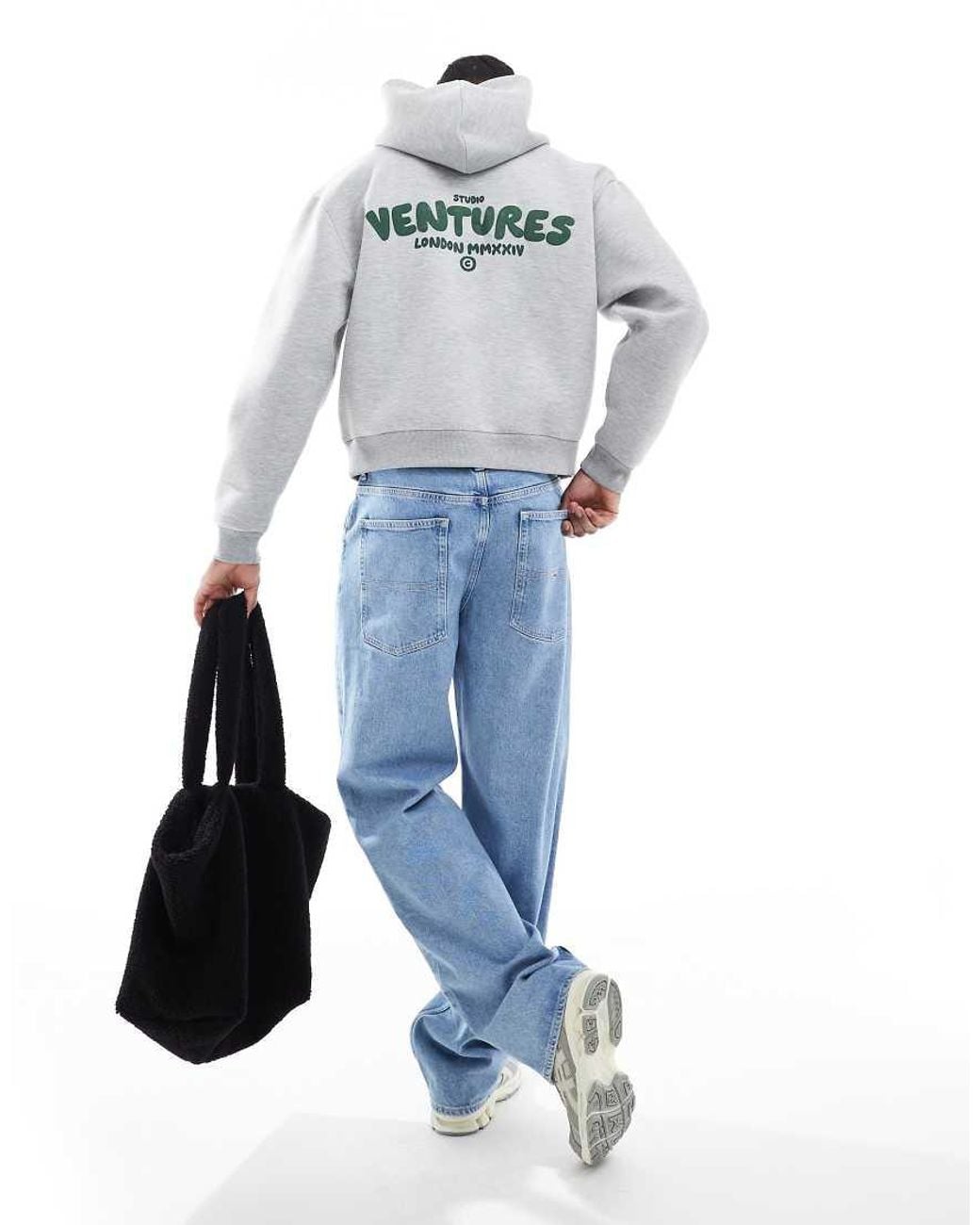 ASOS Blue Oversized Boxy Scuba-style Fabric Hoodie With Text Graphic for men