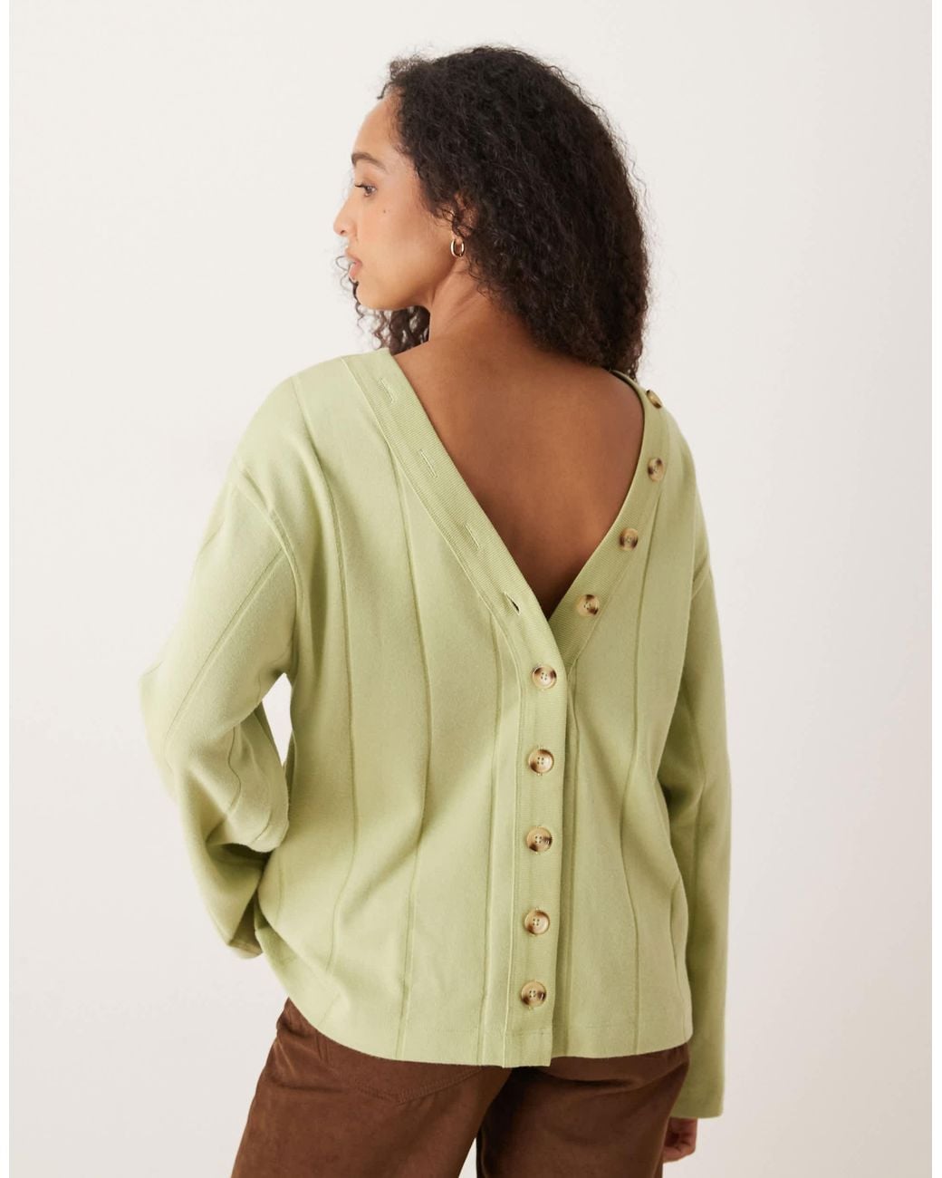 Wide Rib Sweater Asos ASOS Supersoft Wide Rib Knit Button Back Detail Sweater in Green | Lyst