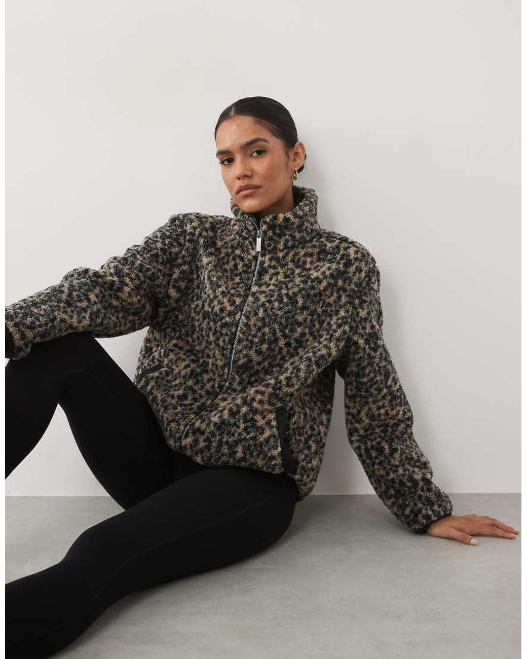Sweaty Betty Gray Plush Fleece Contrast Zip Up Jacket