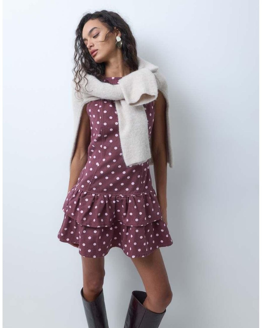 Miss Selfridge Purple Denim Frill Hem Shift Dress