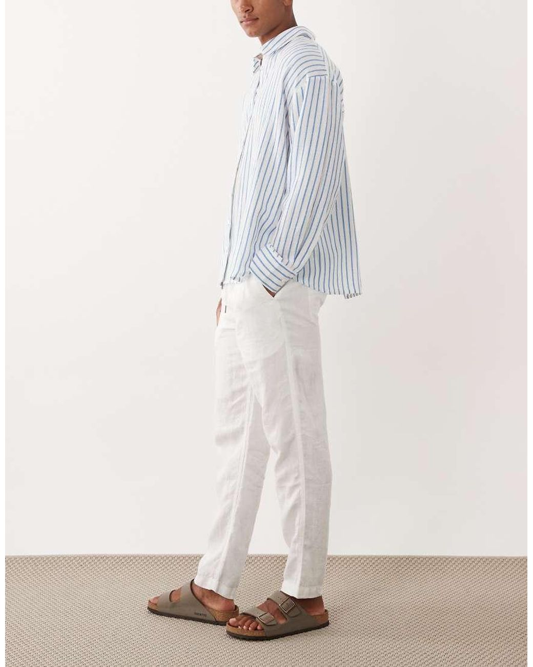 Polo Ralph Lauren White Linen Drawstring Trousers for men