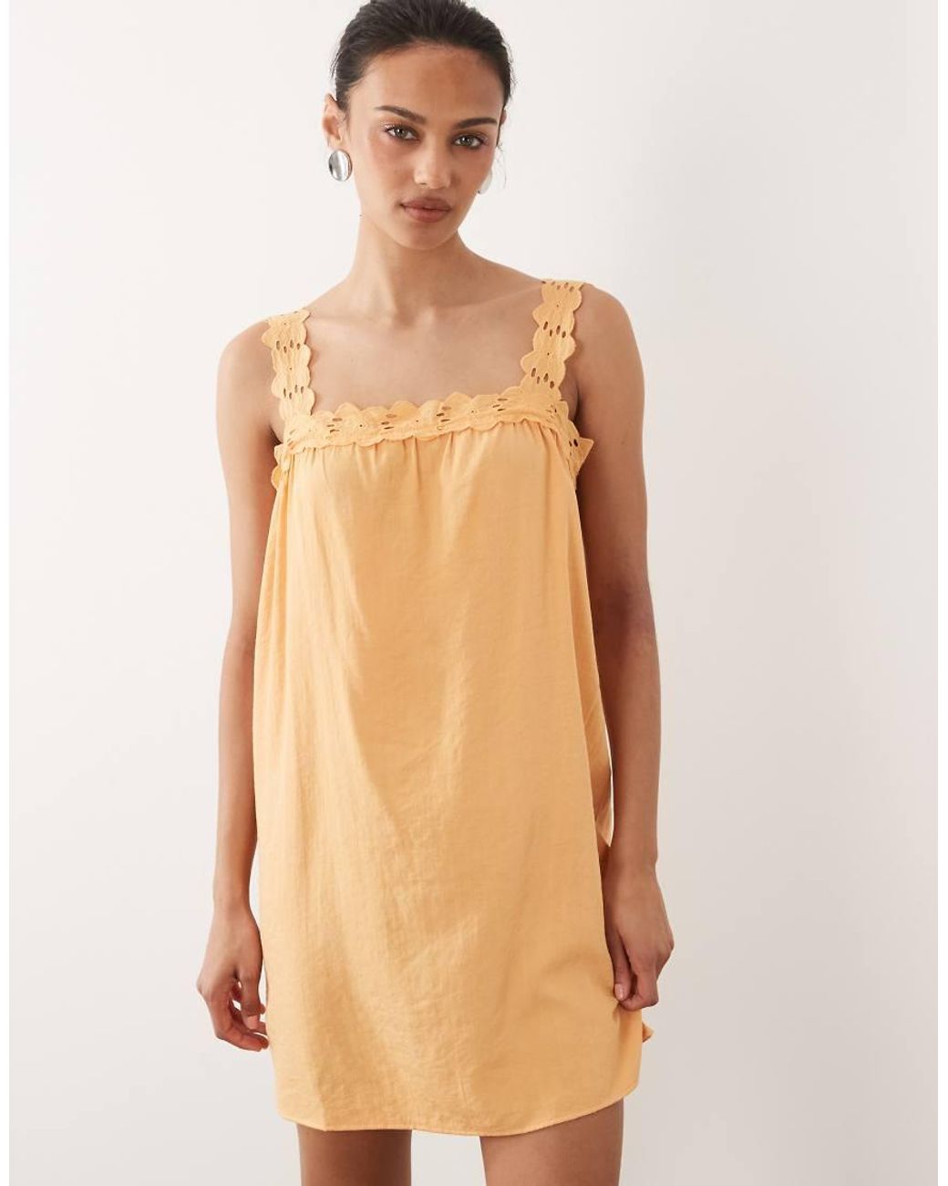 Vila Natural Embroidered Strap Cami Mini Dress