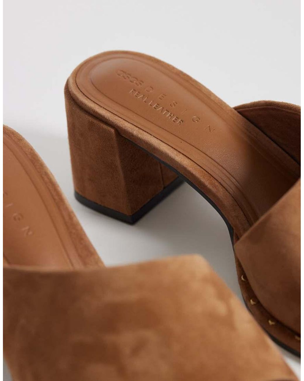 ASOS Brown Hammer Premium Asymmetric Mid Heel Mules