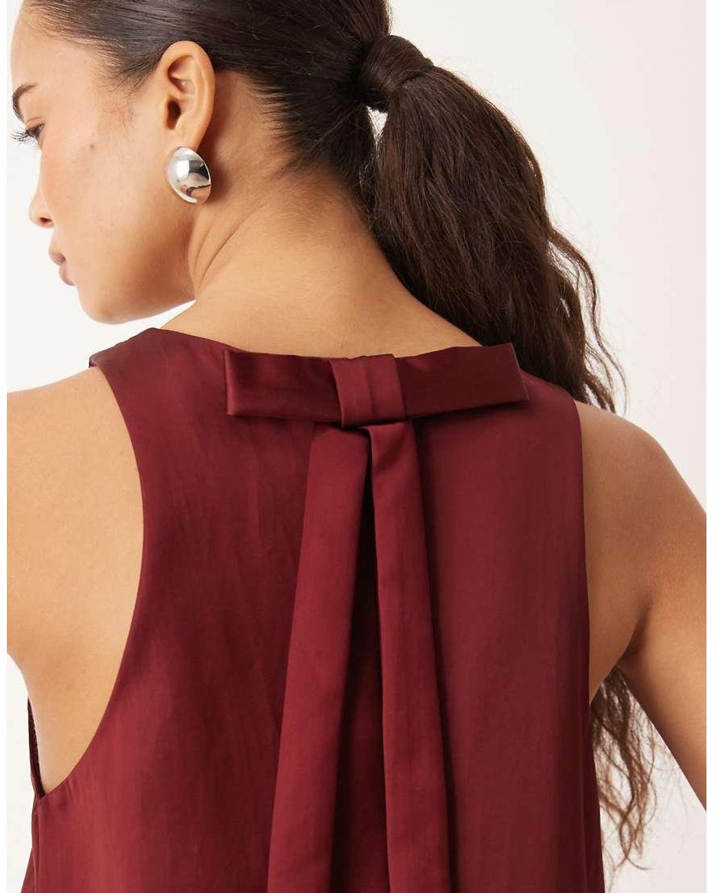 Mango Red Satin Mini Shift Dress With Bow Back Detail