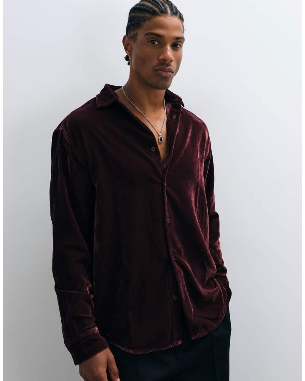 ASOS Blue Relaxed Velvet Shirt for men