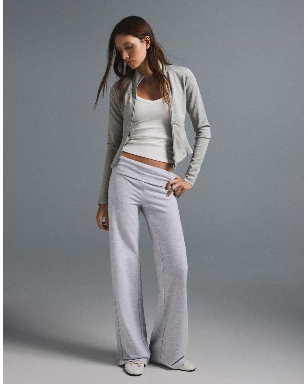 Bershka Gray Ribbed Zip Jacket