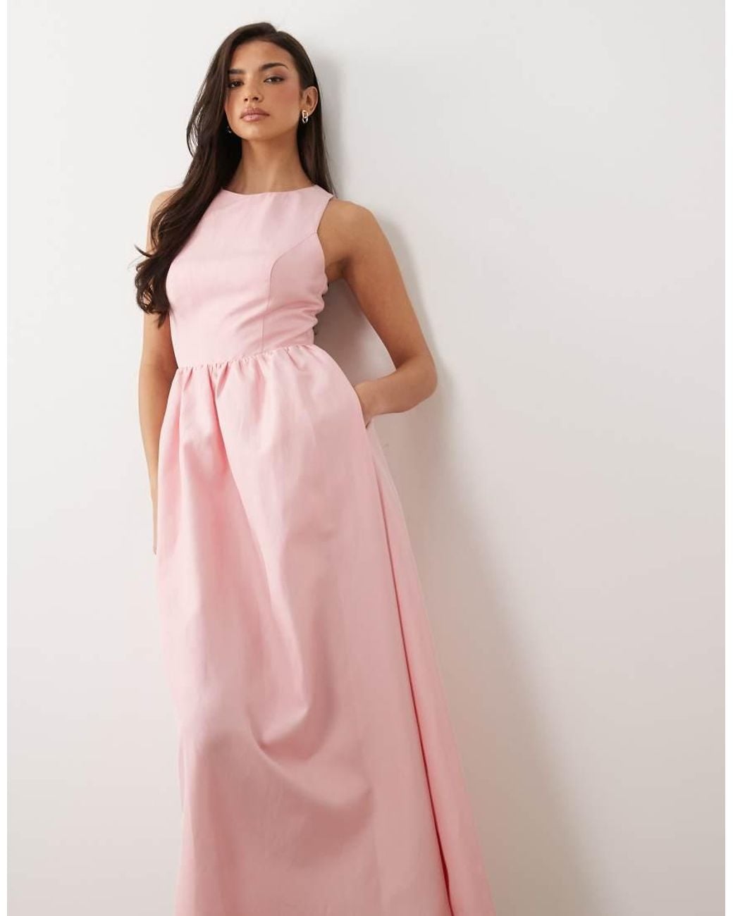 Forever New Pink Linen Cross Back Midi Dress