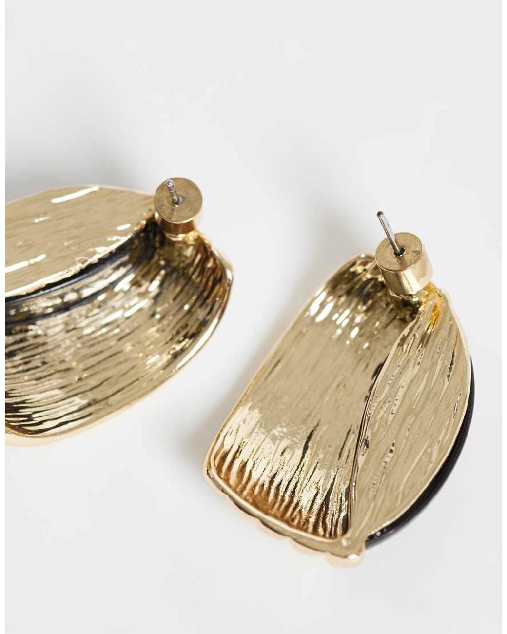 ASOS Metallic Stud Earrings With Black Stone Set And Tone Design