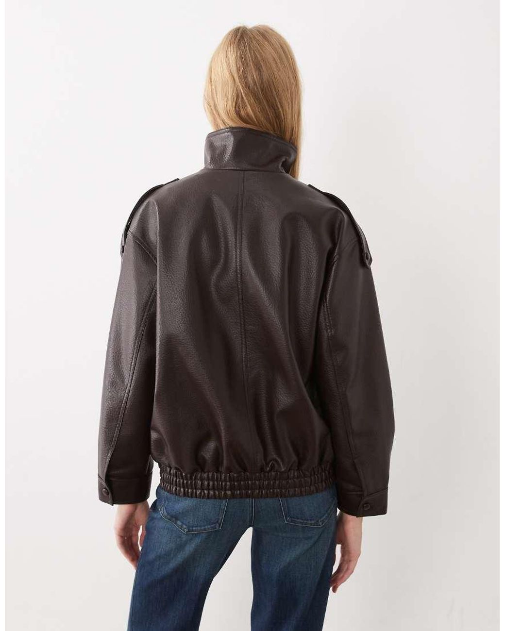 New Look Brown Oversized Funnel Neck Faux Leather Jacket