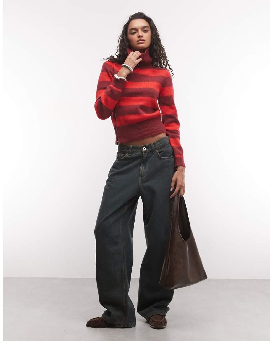 Collusion Red Asymmetric Zip Through Knitted Jumper