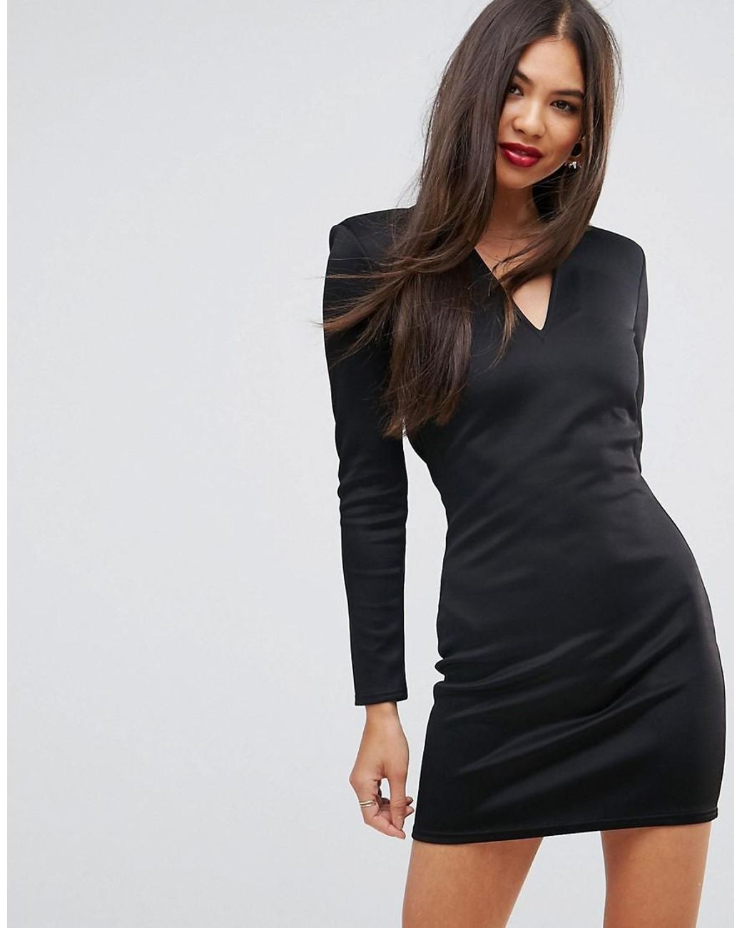 Missguided Exclusive Open Back Mini Dress With Shoulder Pads in Black | Lyst